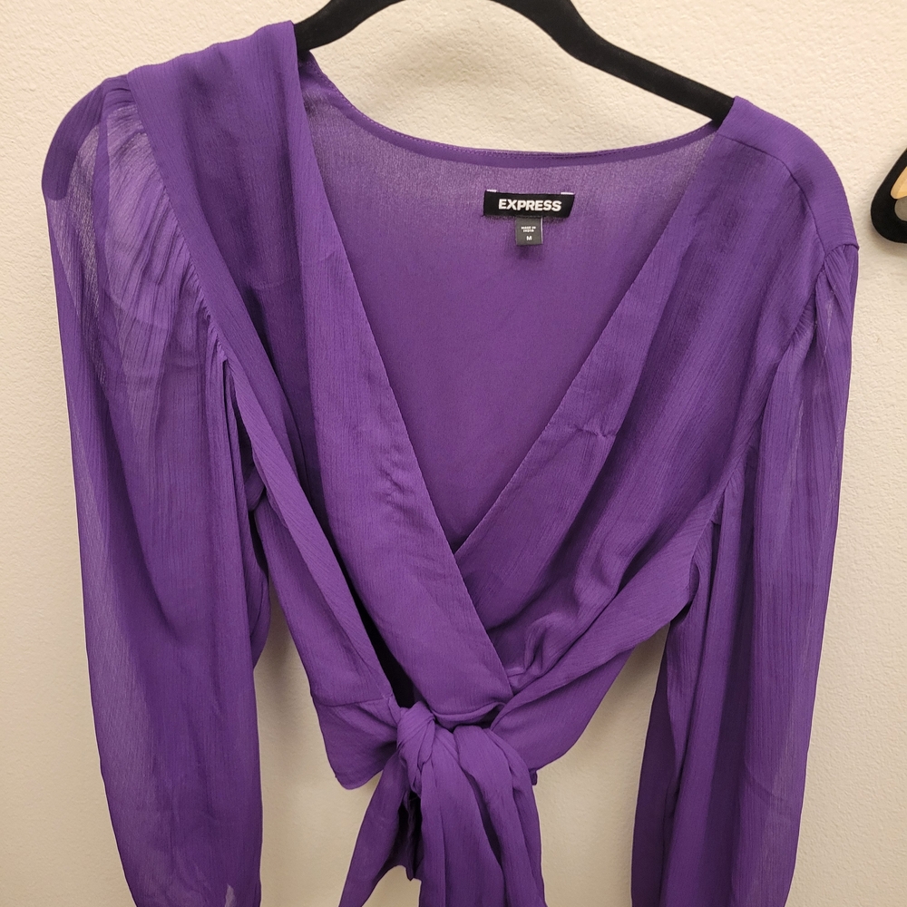 Express Vibrant Purple Sheer Blouse